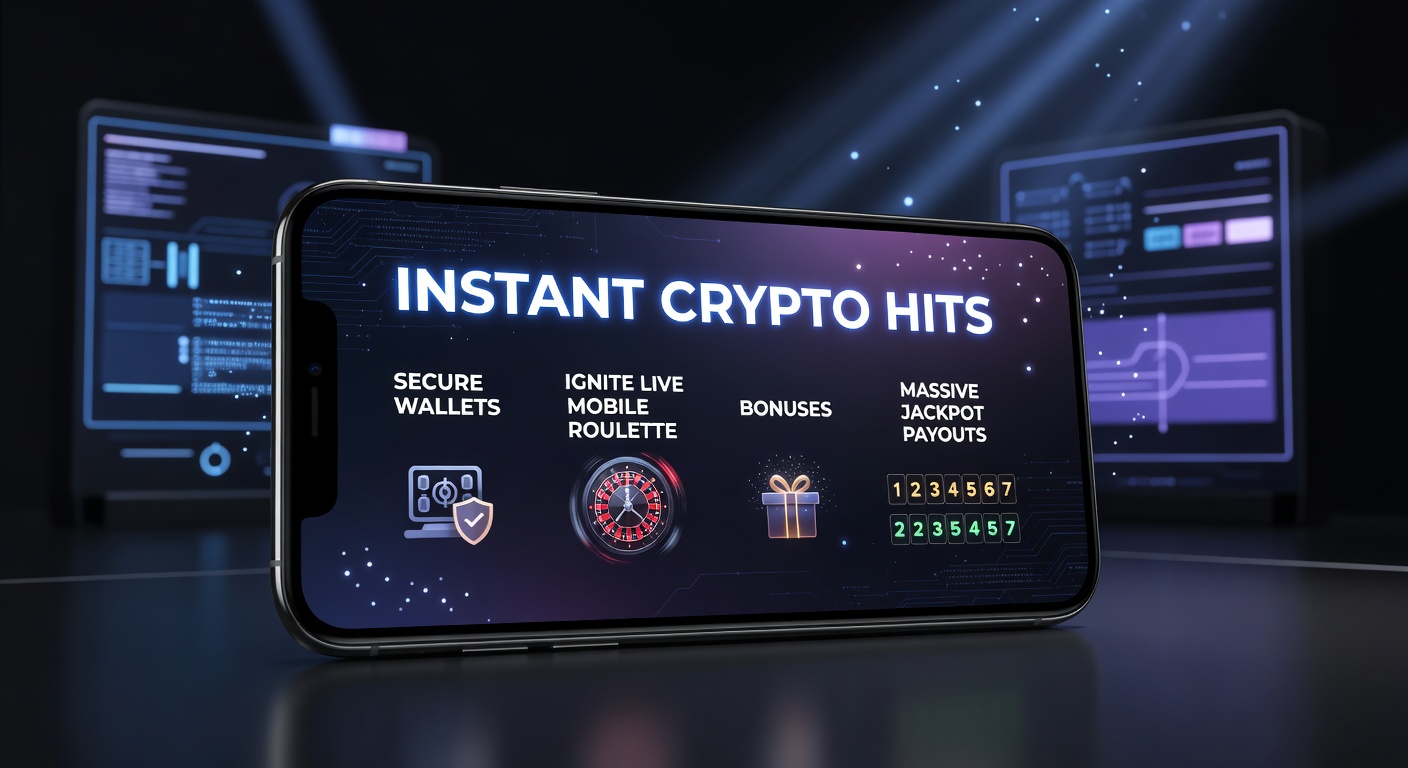 Grafik mit Krypto-Wallet-Schnittstelle, Roulette-Rad und aufsteigenden Jackpot-Balken auf Mobilbildschirm