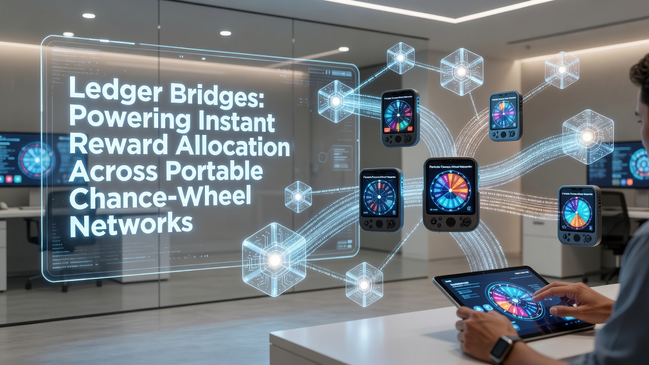 Technische Darstellung einer Ledger-Brücke zwischen mehreren Blockchains für mobile Roulette-Netzwerke