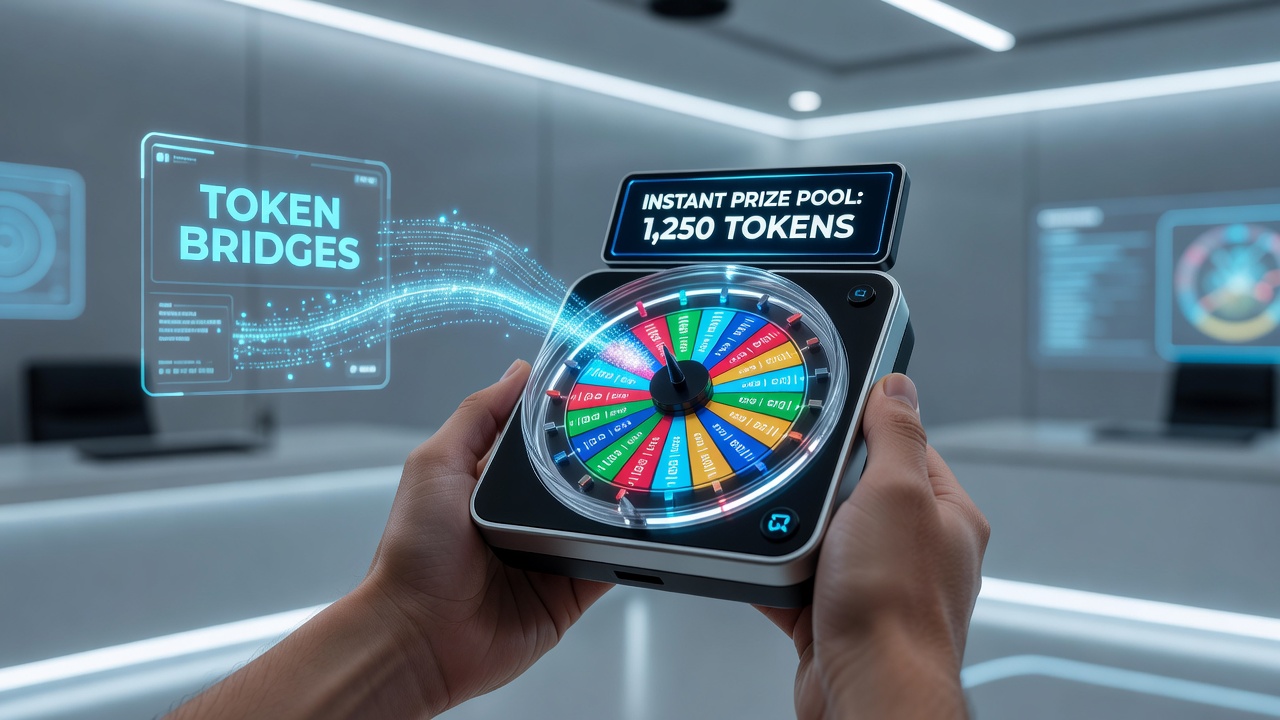 Mobile Chance-Wheel-Oberfläche mit Echtzeit-Preispool-Anzeige und Token-Brücken-Transfers
